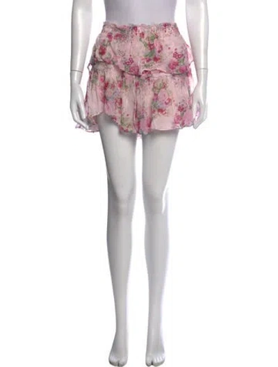 Pre-owned Loveshackfancy Floral Print Mini Skirt In Purple