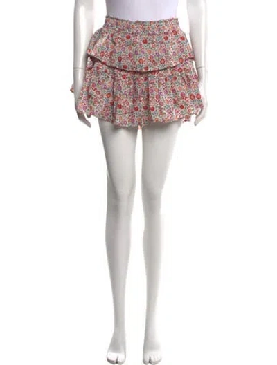 Pre-owned Loveshackfancy Floral Print Mini Skirt In Purple/red/white