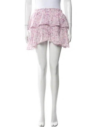 Pre-owned Loveshackfancy Floral Print Mini Skirt In Purple/white