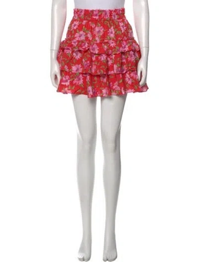 Pre-owned Loveshackfancy Floral Print Mini Skirt In Red