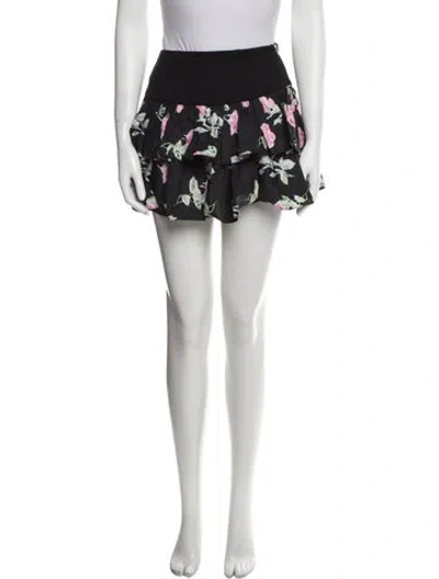 Pre-owned Loveshackfancy Floral Print Mini Skirt W/ Tags In Black