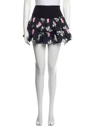 Pre-owned Loveshackfancy Floral Print Mini Skirt W/ Tags In Black
