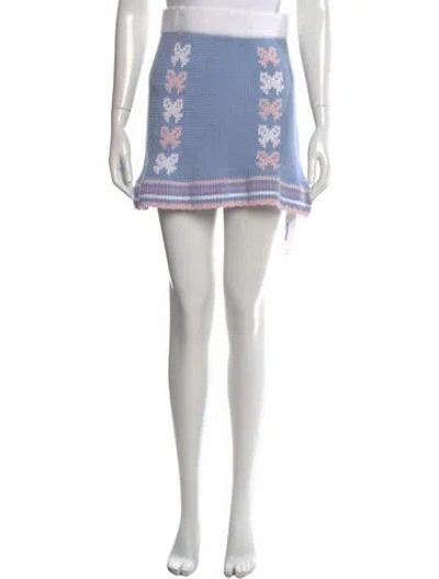 Pre-owned Loveshackfancy Floral Print Mini Skirt W/ Tags In Blue