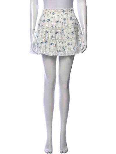 Pre-owned Loveshackfancy Floral Print Mini Skirt W/ Tags In Blue