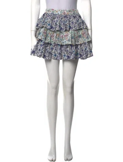 Pre-owned Loveshackfancy Floral Print Mini Skirt W/ Tags In Blue