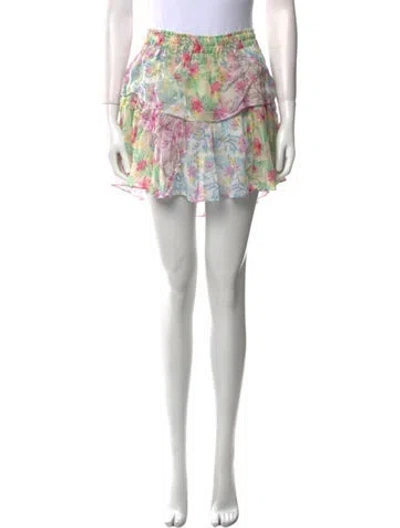Pre-owned Loveshackfancy Floral Print Mini Skirt W/ Tags In Green