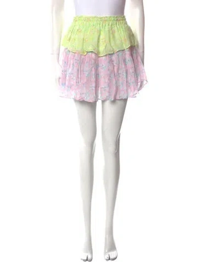 Pre-owned Loveshackfancy Floral Print Mini Skirt W/ Tags In Green