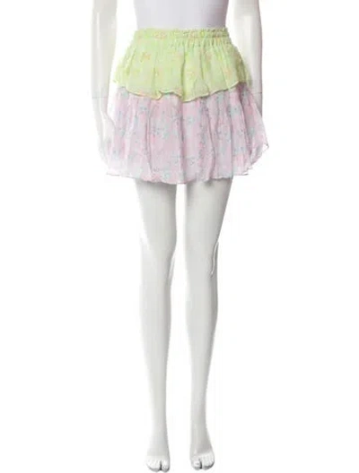 Pre-owned Loveshackfancy Floral Print Mini Skirt W/ Tags In Green