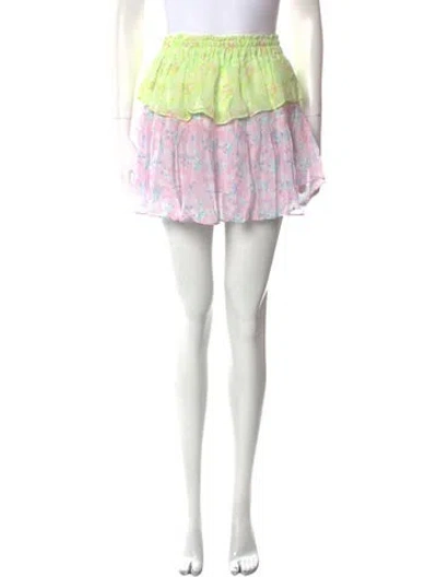 Pre-owned Loveshackfancy Floral Print Mini Skirt W/ Tags In Green