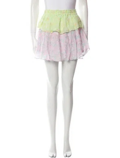 Pre-owned Loveshackfancy Floral Print Mini Skirt W/ Tags In Green