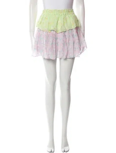 Pre-owned Loveshackfancy Floral Print Mini Skirt W/ Tags In Green