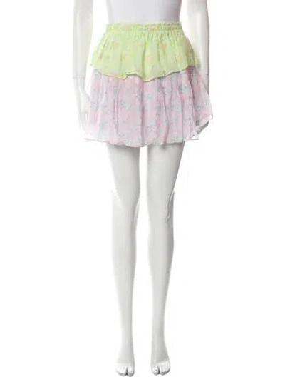 Pre-owned Loveshackfancy Floral Print Mini Skirt W/ Tags In Green
