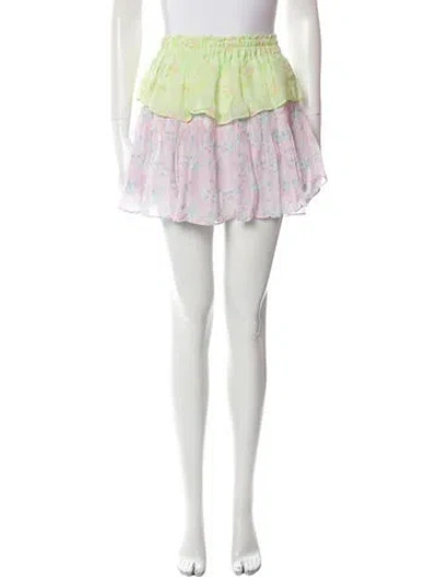 Pre-owned Loveshackfancy Floral Print Mini Skirt W/ Tags In Green