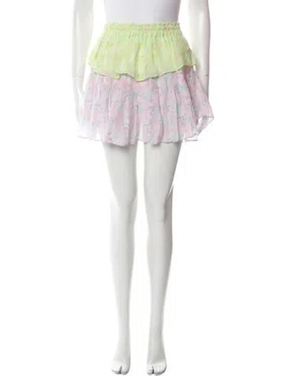 Pre-owned Loveshackfancy Floral Print Mini Skirt W/ Tags In Green