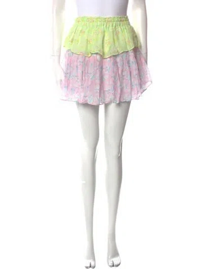 Pre-owned Loveshackfancy Floral Print Mini Skirt W/ Tags In Green