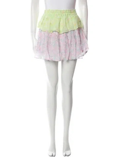 Pre-owned Loveshackfancy Floral Print Mini Skirt W/ Tags In Green