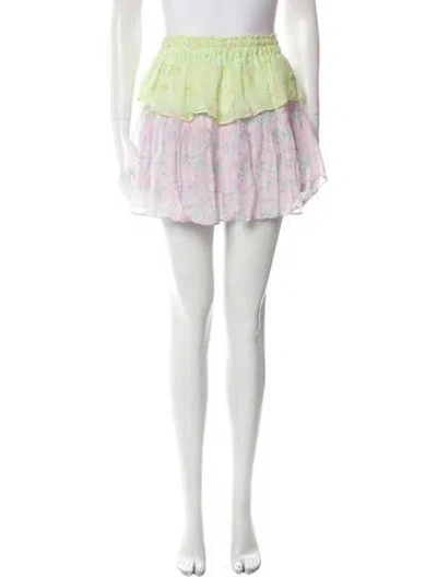 Pre-owned Loveshackfancy Floral Print Mini Skirt W/ Tags In Green