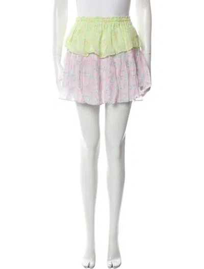 Pre-owned Loveshackfancy Floral Print Mini Skirt W/ Tags In Green