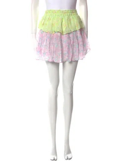 Pre-owned Loveshackfancy Floral Print Mini Skirt W/ Tags In Green