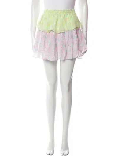 Pre-owned Loveshackfancy Floral Print Mini Skirt W/ Tags In Green