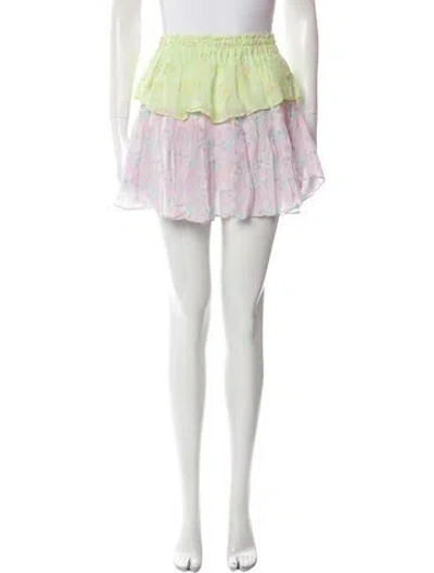 Pre-owned Loveshackfancy Floral Print Mini Skirt W/ Tags In Green