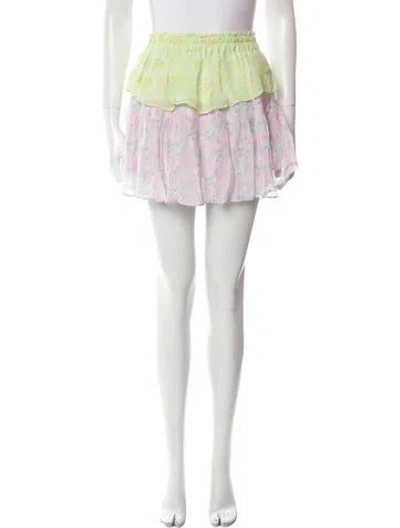 Pre-owned Loveshackfancy Floral Print Mini Skirt W/ Tags In Green
