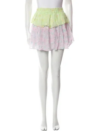 Pre-owned Loveshackfancy Floral Print Mini Skirt W/ Tags In Green