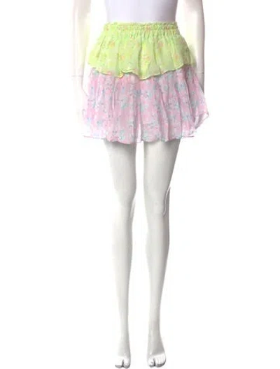 Pre-owned Loveshackfancy Floral Print Mini Skirt W/ Tags In Green
