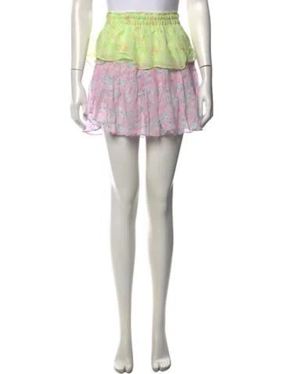 Pre-owned Loveshackfancy Floral Print Mini Skirt W/ Tags In Green