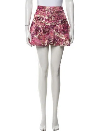 Pre-owned Loveshackfancy Floral Print Mini Skirt W/ Tags In Metallic/purple