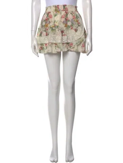 Pre-owned Loveshackfancy Floral Print Mini Skirt W/ Tags In Neutral