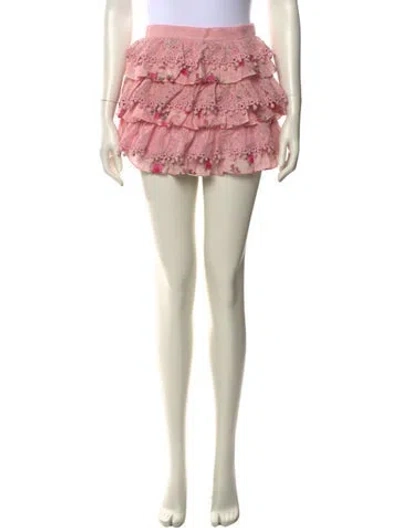 Pre-owned Loveshackfancy Floral Print Mini Skirt W/ Tags In Pink