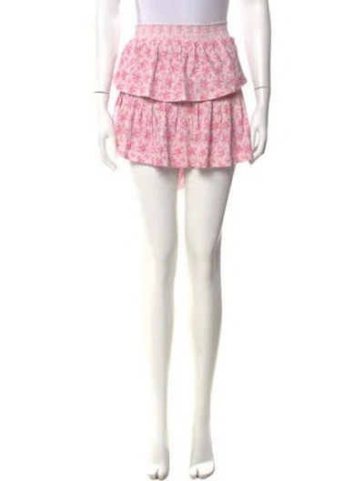 Pre-owned Loveshackfancy Floral Print Mini Skirt W/ Tags In Pink