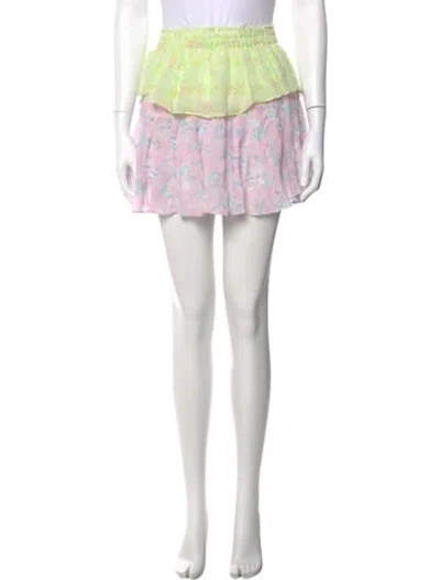 Pre-owned Loveshackfancy Floral Print Mini Skirt W/ Tags In Pink