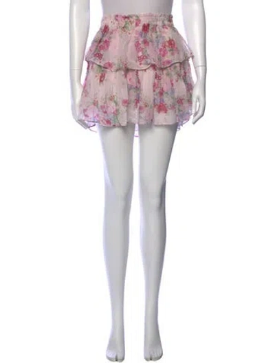 Pre-owned Loveshackfancy Floral Print Mini Skirt W/ Tags In Pink