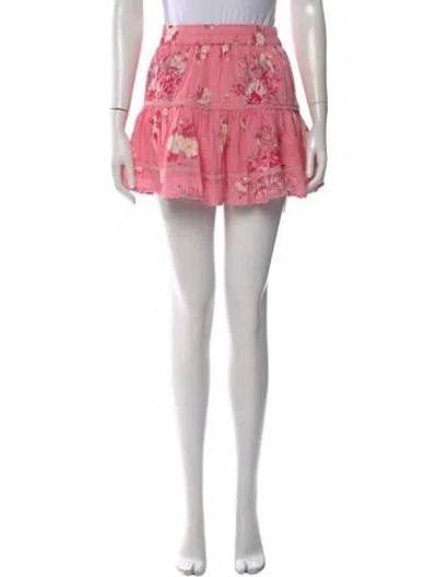 Pre-owned Loveshackfancy Floral Print Mini Skirt W/ Tags In Pink