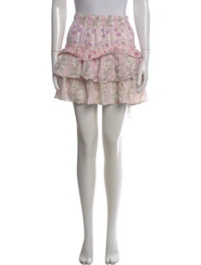 Pre-owned Loveshackfancy Floral Print Mini Skirt W/ Tags In Pink