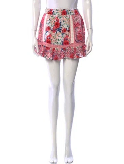 Pre-owned Loveshackfancy Floral Print Mini Skirt W/ Tags In Pink