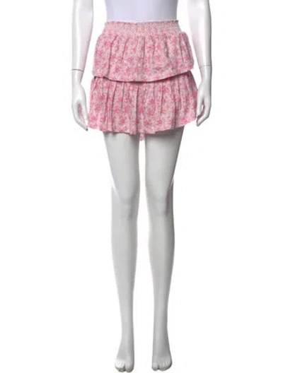 Pre-owned Loveshackfancy Floral Print Mini Skirt W/ Tags In Pink