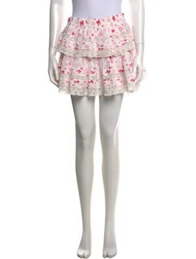Pre-owned Loveshackfancy Floral Print Mini Skirt W/ Tags In Pink/white