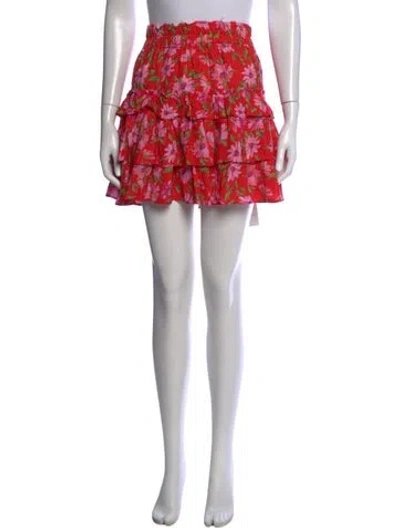 Pre-owned Loveshackfancy Floral Print Mini Skirt W/ Tags In Red
