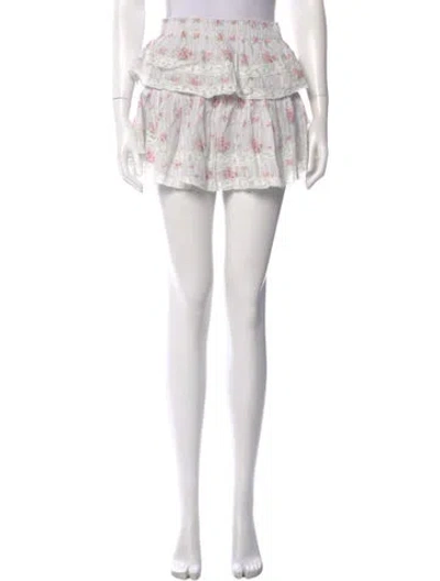 Pre-owned Loveshackfancy Floral Print Mini Skirt W/ Tags In White