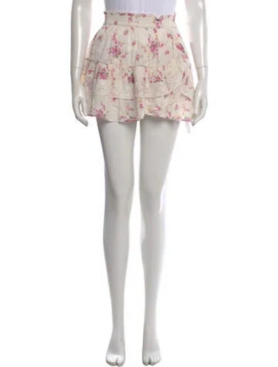 Pre-owned Loveshackfancy Floral Print Mini Skirt W/ Tags In White