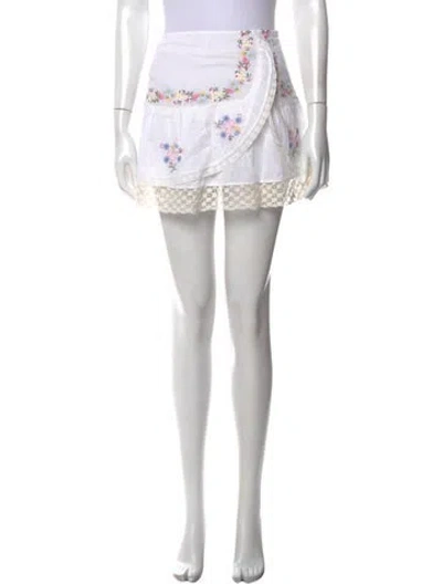 Pre-owned Loveshackfancy Floral Print Mini Skirt W/ Tags In White