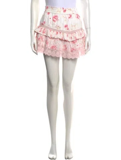 Pre-owned Loveshackfancy Floral Print Mini Skirt W/ Tags In White