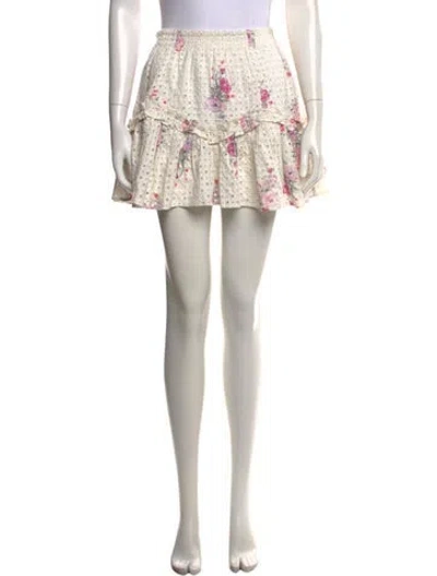 Pre-owned Loveshackfancy Floral Print Mini Skirt W/ Tags In White