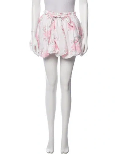 Pre-owned Loveshackfancy Floral Print Mini Skirt In White