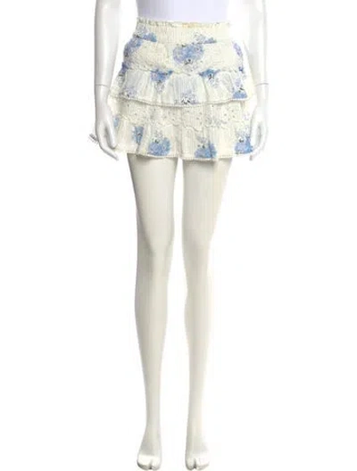 Pre-owned Loveshackfancy Floral Print Mini Skirt In White