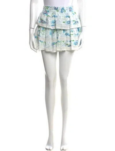 Pre-owned Loveshackfancy Floral Print Mini Skirt In White