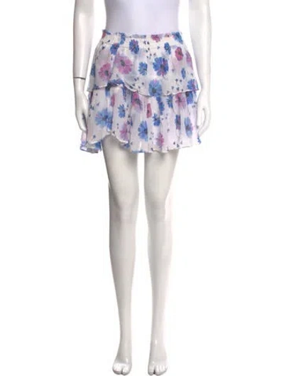 Pre-owned Loveshackfancy Floral Print Mini Skirt In White